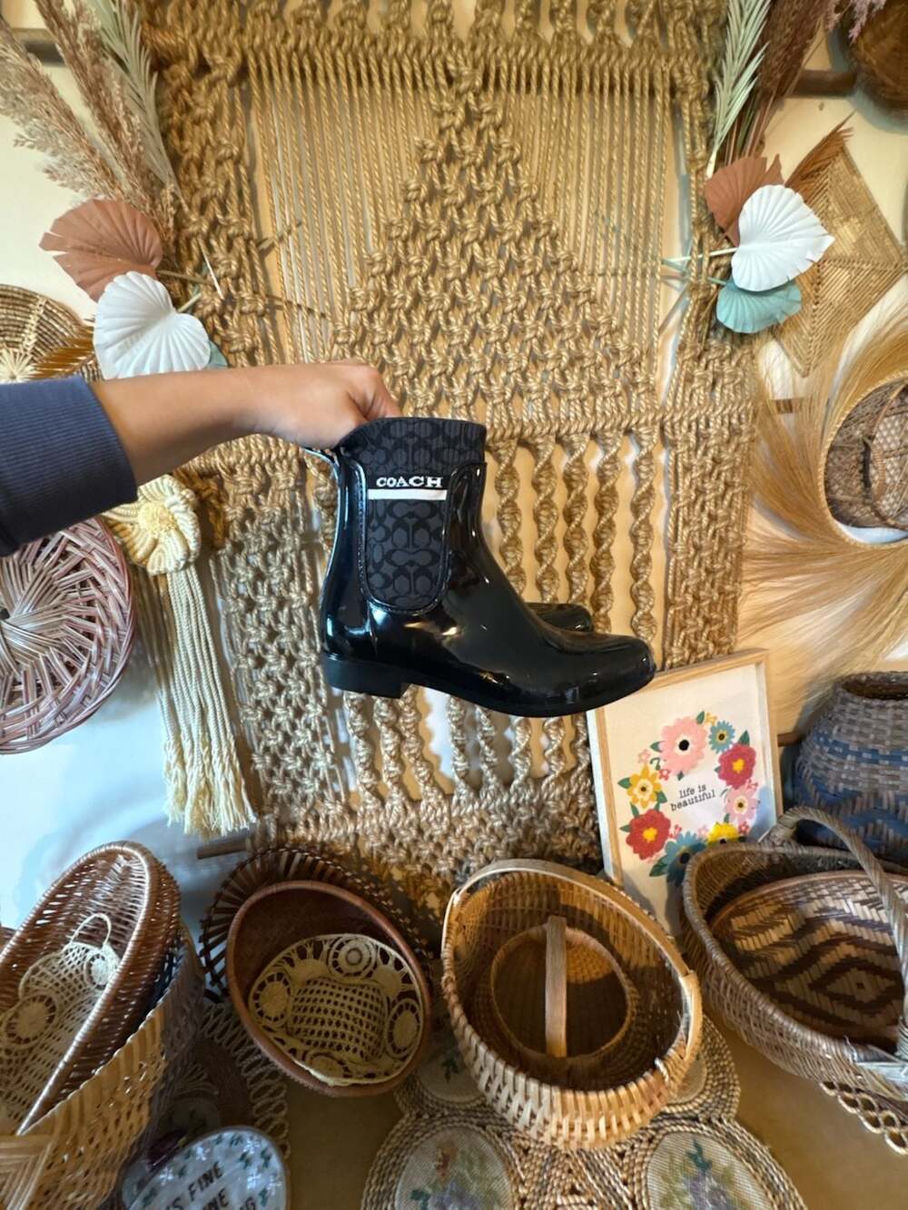 Coach Women's Rivington Knit Ankle Rain Boots Black
